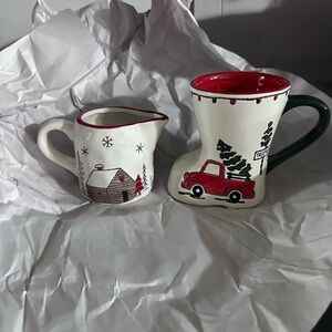 NWT Festive Ceramic Mug and Pitcher Set